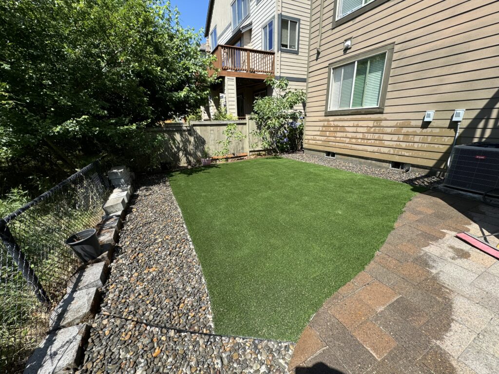 Artificial turf installed in a backyard